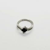 Dainty Black Clover & Silver Ring