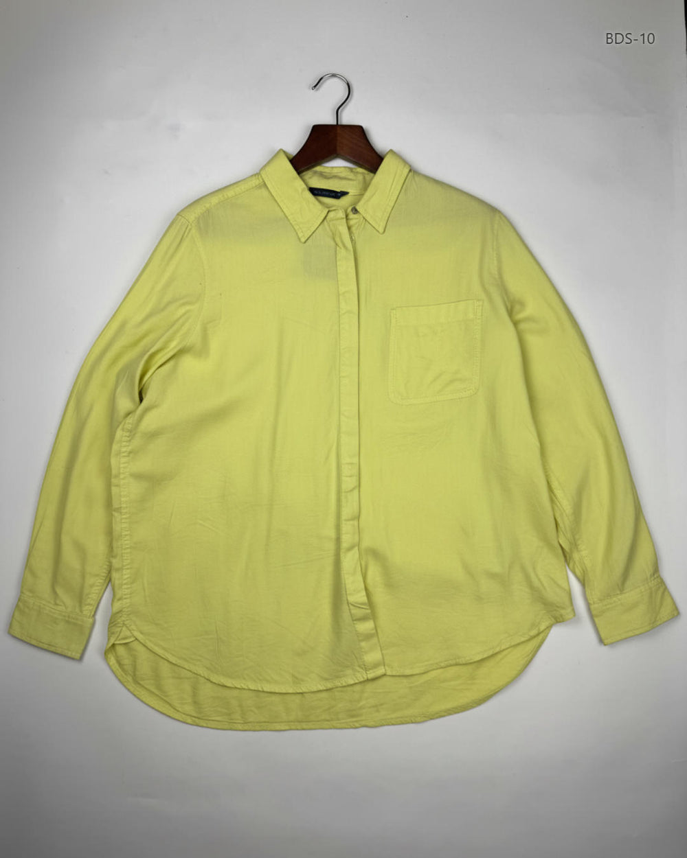 Preloved Premium Button Down Shirt by Marks & Spencer, Yellow Viscose for Women - OTS Thrift Shop Peshawar Pakistan