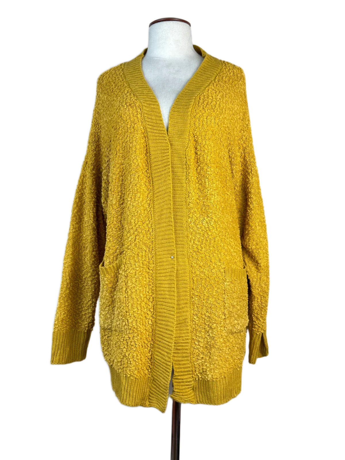 Preloved Good Winter Long Cardigans by Bobbie & Brooks, Mustered Polyester for Women - OTS Thrift Shop Karachi Pakistan