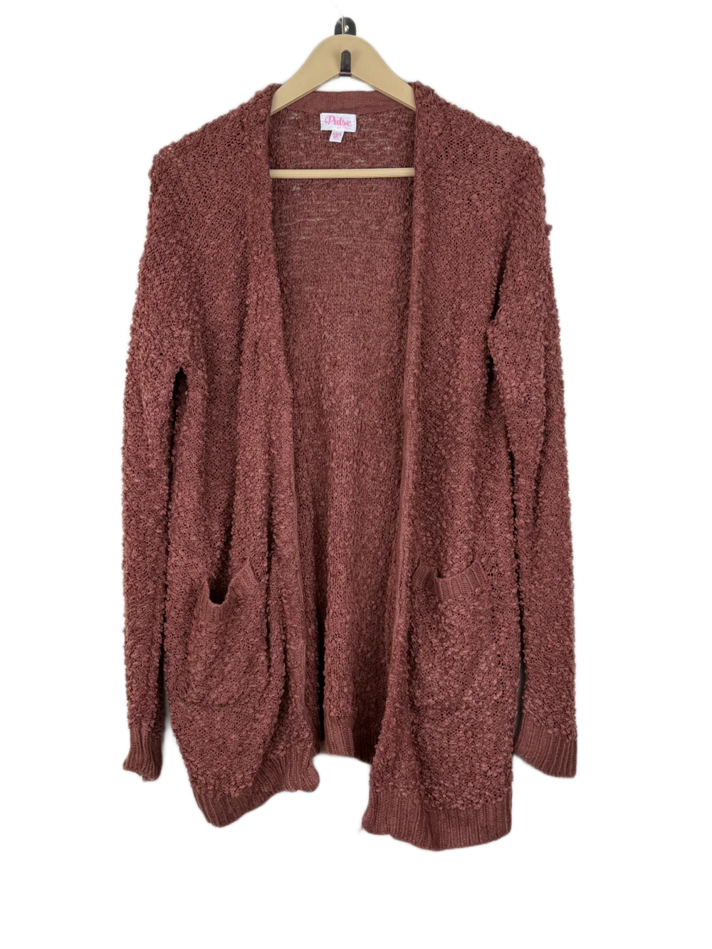 Shop Premium Winter Long Cardigans by Pul | Preloved Branded Clothes | Rust Acrylic | Women | OTS Thrift Store Lahore Pakistan