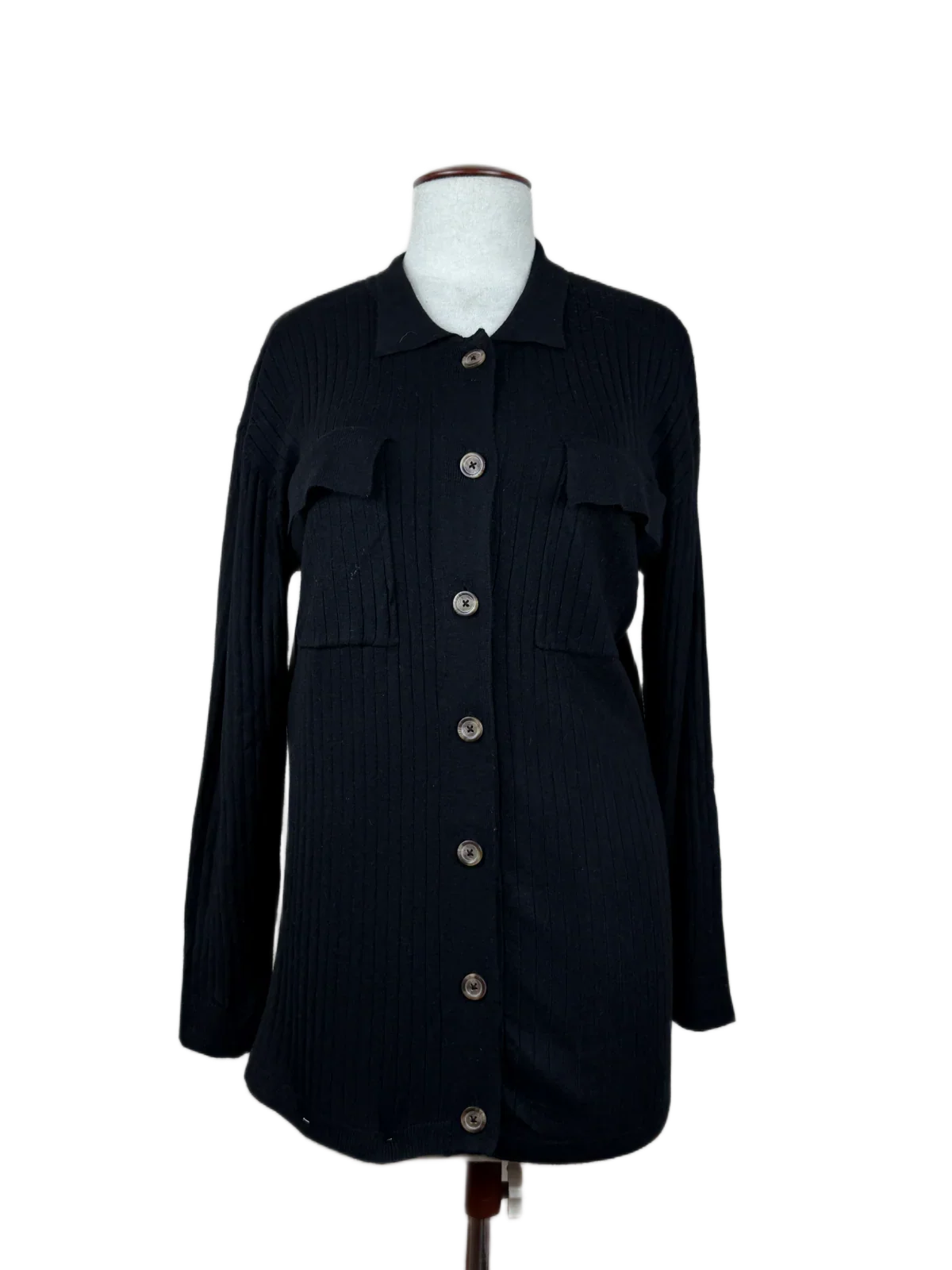 Shop Premium Winter Long Cardigans by Object | Preloved Branded Clothes | Black Viscose | Women | OTS Thrift Store Peshawar Pakistan