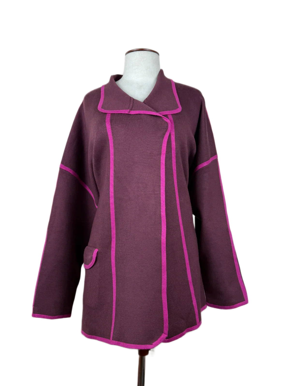 Preloved Premium Winter Long Cardigans by Wynne, Maroon Nylon for Women - OTS Thrift Shop Karachi Pakistan