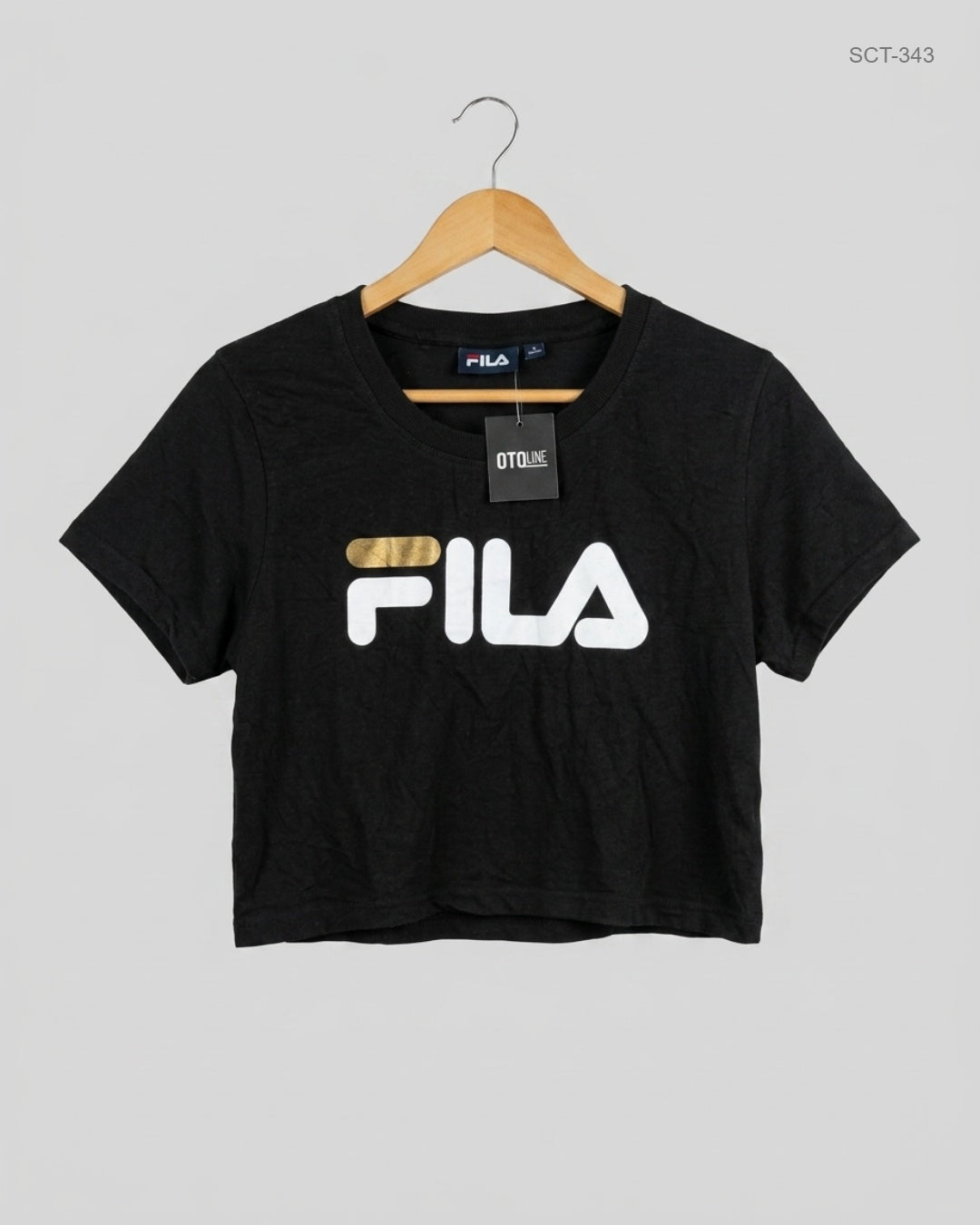 Shop Premium Summer Crop Tops by Fila | Preloved Branded Clothes | Black Cotton | Womens | OTS Thrift Store Karachi Pakistan