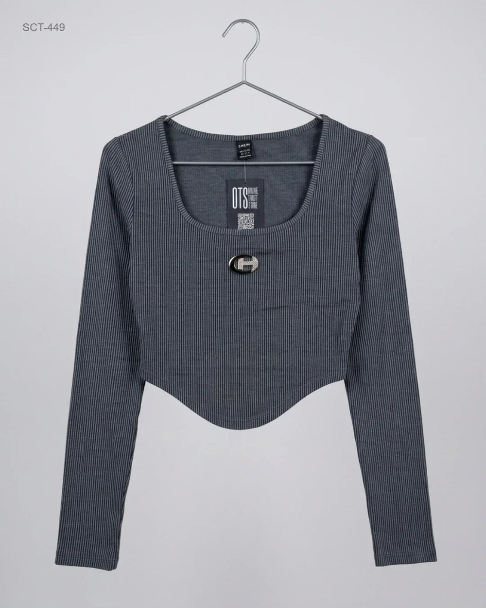 Summer Crop Tops | Shein | Preloved Branded | Grey Cotton | Excellent | OTS Thrift Store Peshawar Pakistan