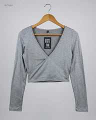 Secondhand Branded Summer Crop Tops by Shein, Gray Polyester fabric, Premium condition, for Womens - Online Thrift Shop Peshawar Pakistan