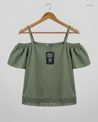 Girls Summer Tops | Primark | Preloved Branded | Olive Polyester | Premium | OTS Thrift Store Peshawar Pakistan