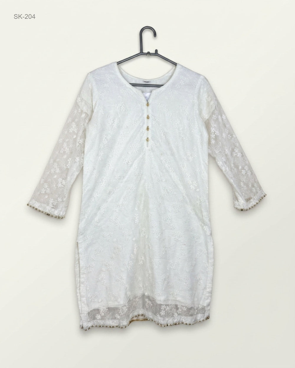 Secondhand Branded Summer Kurti by UMAN, White NET COTTON fabric, Premium condition, for Womens - Online Thrift Shop Karachi Pakistan