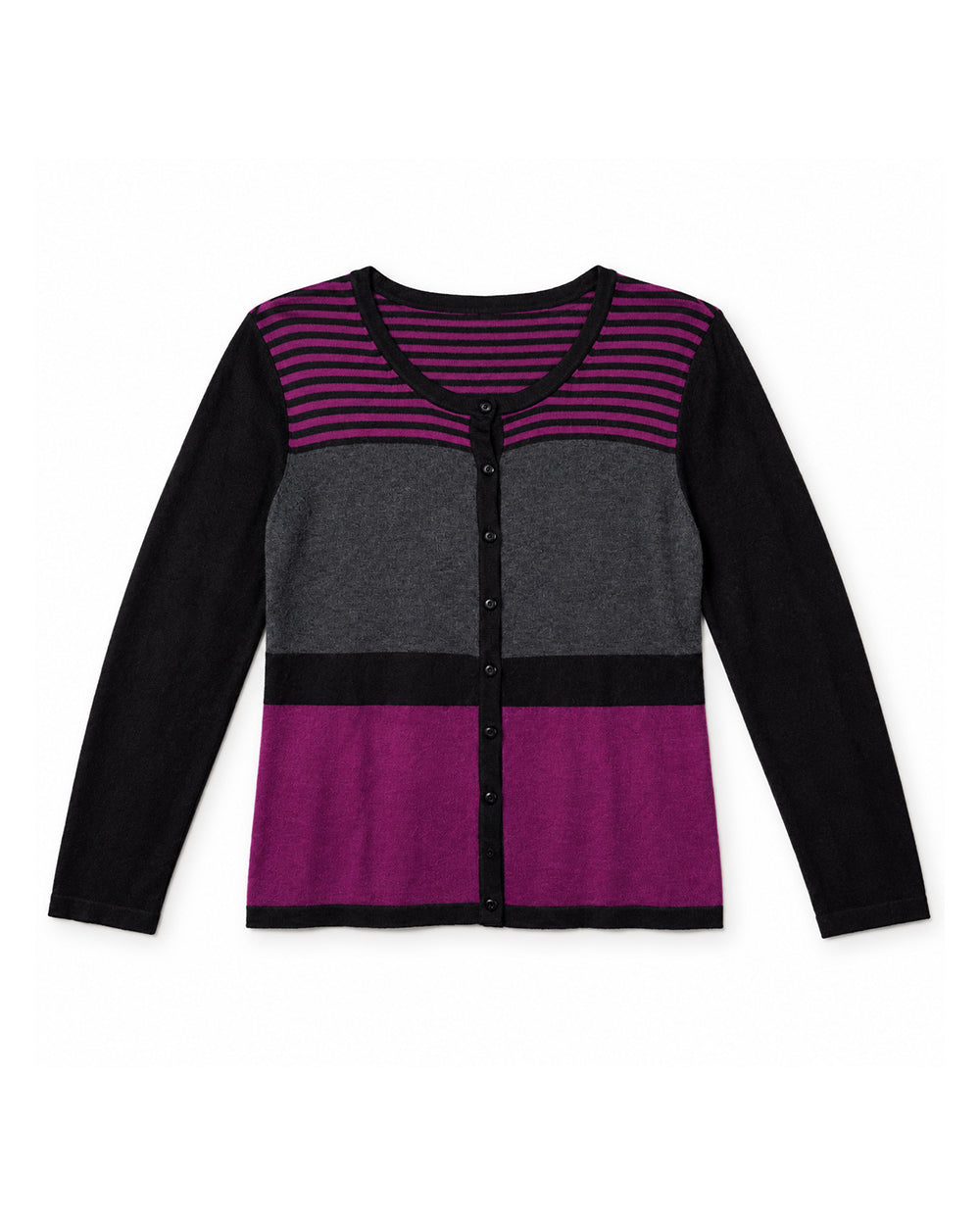 Black & Magenta Stripe women's preloved button-down cardigan, VW-BLWC08
