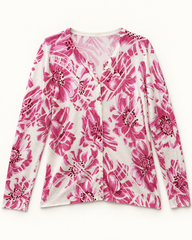 Pink & White Floral women's preloved button-down cardigan, VW-BLWC105