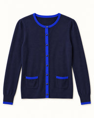 Navy & Blue Trim women's preloved button-down cardigan, VW-BLWC118