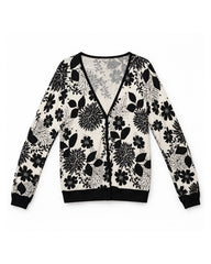 Black & White Floral women's preloved button-down cardigan, VW-BLWC26