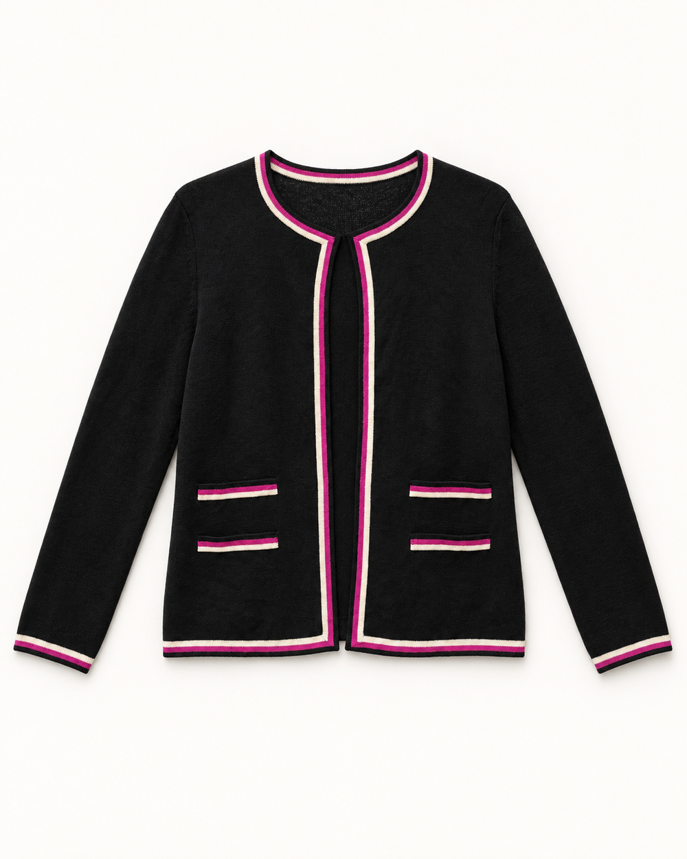 Black & Pink Trim women's preloved button-down cardigan, VW-BLWC36