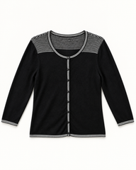Black & Grey Trim women's preloved button-down cardigan, VW-BLWC75