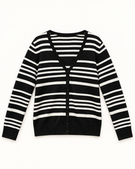 Black & White Stripe women's preloved button-down cardigan, VW-BLWC76