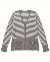 Grey Stripe women's preloved button-down cardigan, VW-BLWC89