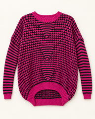 Hot Pink & Navy women's preloved winter crop top, VW-CTP180