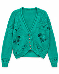 Teal women's preloved heavy button cardigan, VW-HBC07