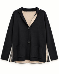 Charcoal Grey & Taupe women's preloved heavy button cardigan, VW-HBC103