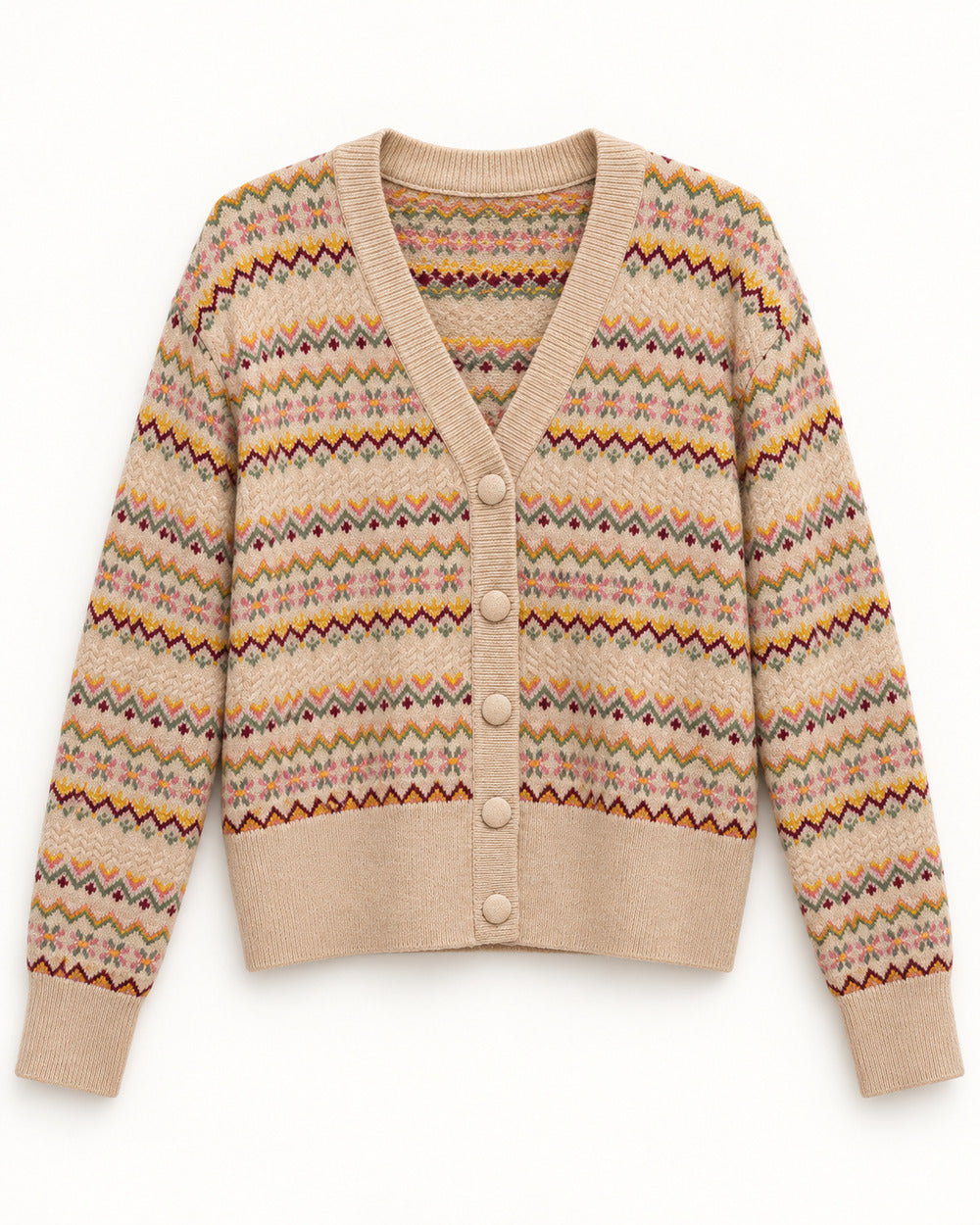 Beige & Camel women's preloved heavy button cardigan, VW-HBC104