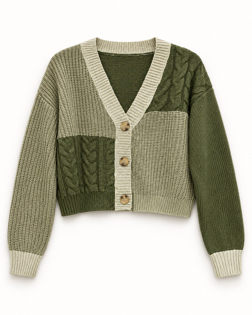 Olive & Beige women's preloved heavy button cardigan, VW-HBC111