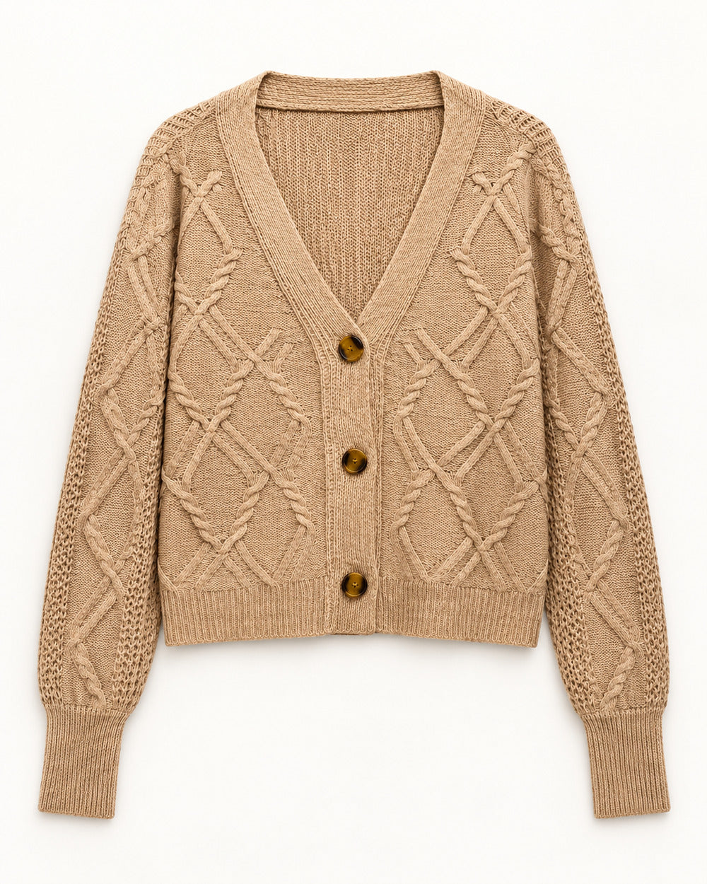 Beige & Camel women's preloved heavy button cardigan, VW-HBC113