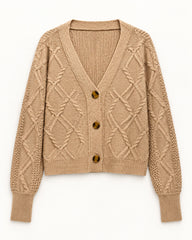 Beige & Camel women's preloved heavy button cardigan, VW-HBC113