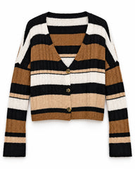Charcoal Grey & Camel women's preloved heavy button cardigan, VW-HBC119