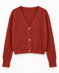 Rust & Red women's preloved heavy button cardigan, VW-HBC124