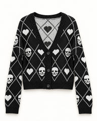 Charcoal Grey & Black women's preloved heavy button cardigan, VW-HBC126