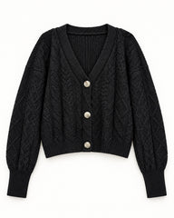 Charcoal Grey women's preloved heavy button cardigan, VW-HBC128