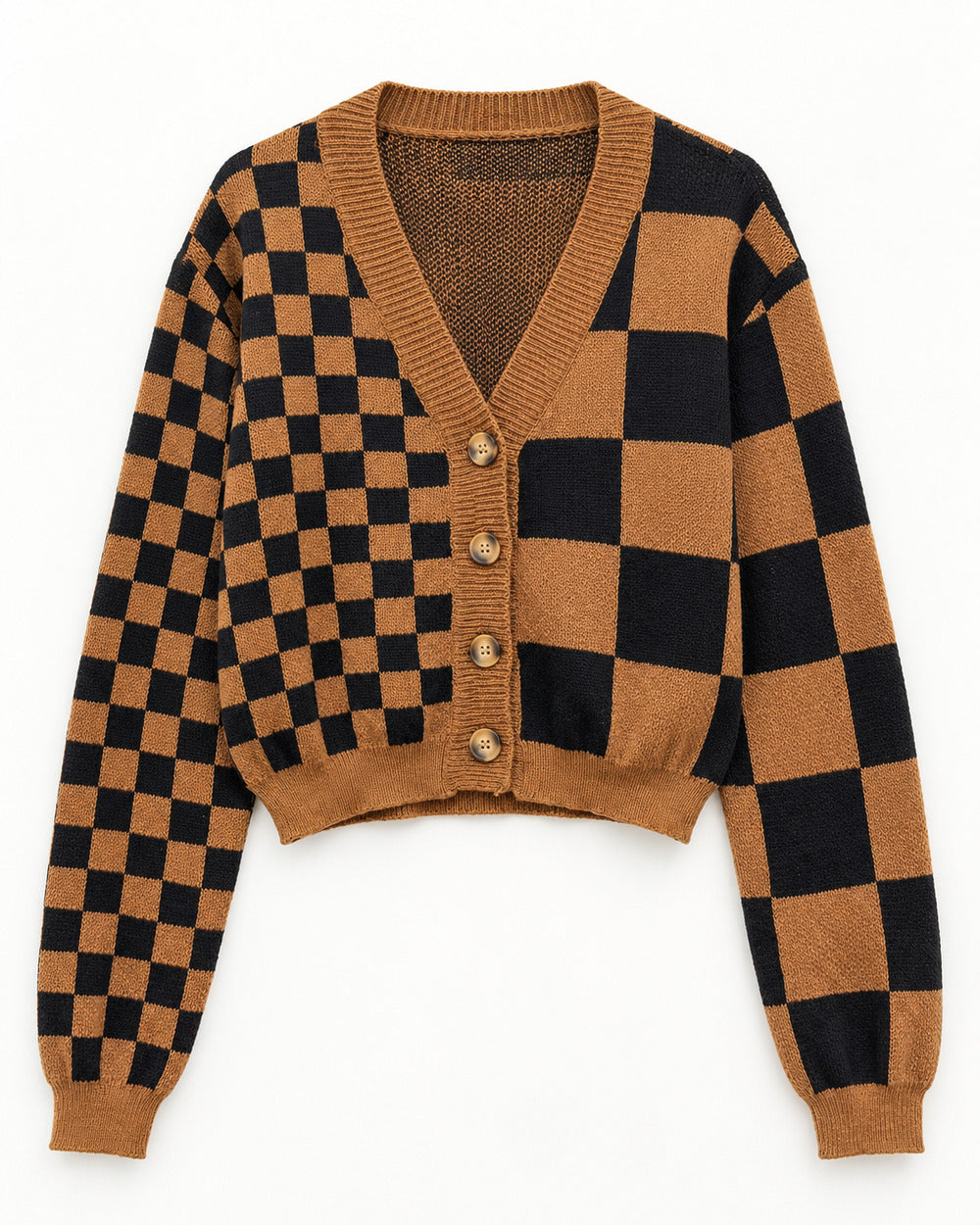 Charcoal Grey & Camel women's preloved heavy button cardigan, VW-HBC143