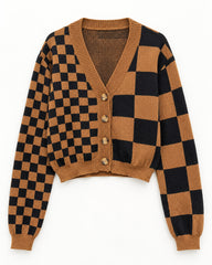 Charcoal Grey & Camel women's preloved heavy button cardigan, VW-HBC143