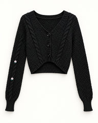 Charcoal Grey & Black women's preloved heavy button cardigan, VW-HBC15