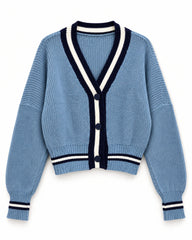 Powder Blue & Navy women's preloved heavy button cardigan, VW-HBC151