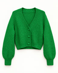 Green women's preloved heavy button cardigan, VW-HBC152