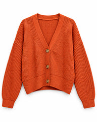 Orange & Rust women's preloved heavy button cardigan, VW-HBC155