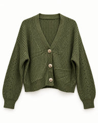 Olive women's preloved heavy button cardigan, VW-HBC156