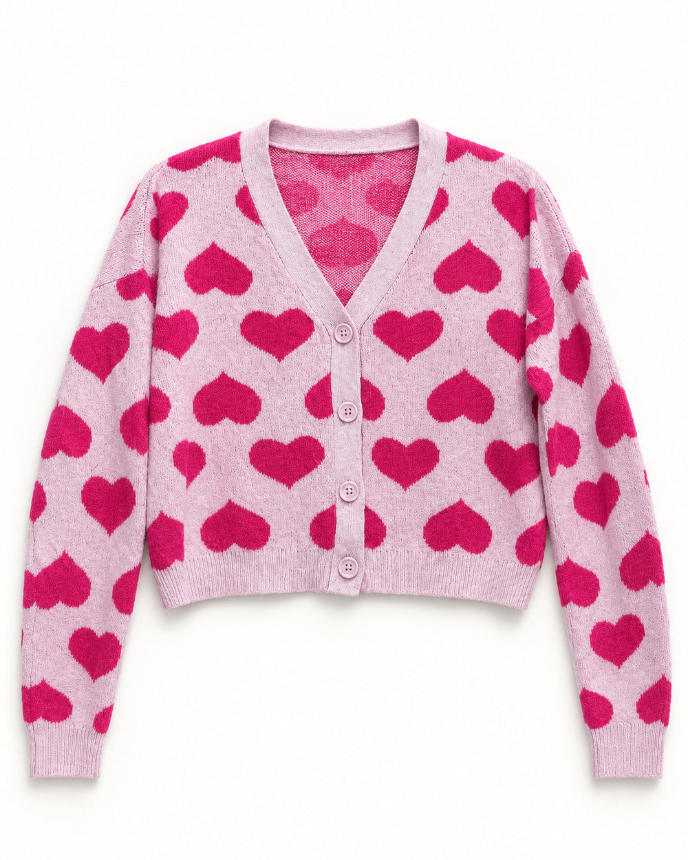 Blush Pink & Hot Pink women's preloved heavy button cardigan, VW-HBC158