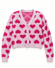 Blush Pink & Hot Pink women's preloved heavy button cardigan, VW-HBC158
