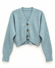 Powder Blue & Light Grey women's preloved heavy button cardigan, VW-HBC162
