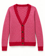 Red & Pink women's preloved heavy button cardigan, VW-HBC169