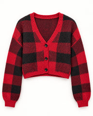 Burgundy & Red women's preloved heavy button cardigan, VW-HBC179