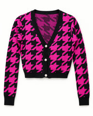 Hot Pink & Charcoal Grey women's preloved heavy button cardigan, VW-HBC189