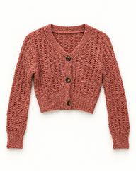 Coral & Brown women's preloved heavy button cardigan, VW-HBC193
