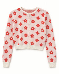Blush Pink & Red women's preloved heavy button cardigan, VW-HBC194