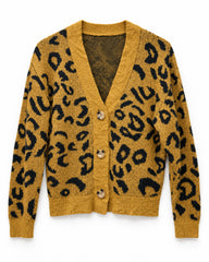 Chocolate Brown & Mustard women's preloved heavy button cardigan, VW-HBC196