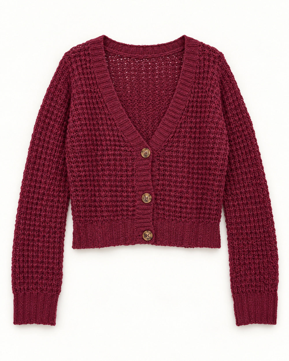 Burgundy women's preloved heavy button cardigan, VW-HBC20