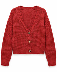 Red women's preloved heavy button cardigan, VW-HBC207