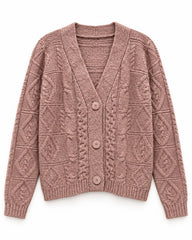 Taupe & Blush Pink women's preloved heavy button cardigan, VW-HBC215