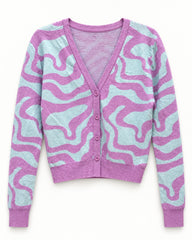 Light Grey & Lilac women's preloved heavy button cardigan, VW-HBC217